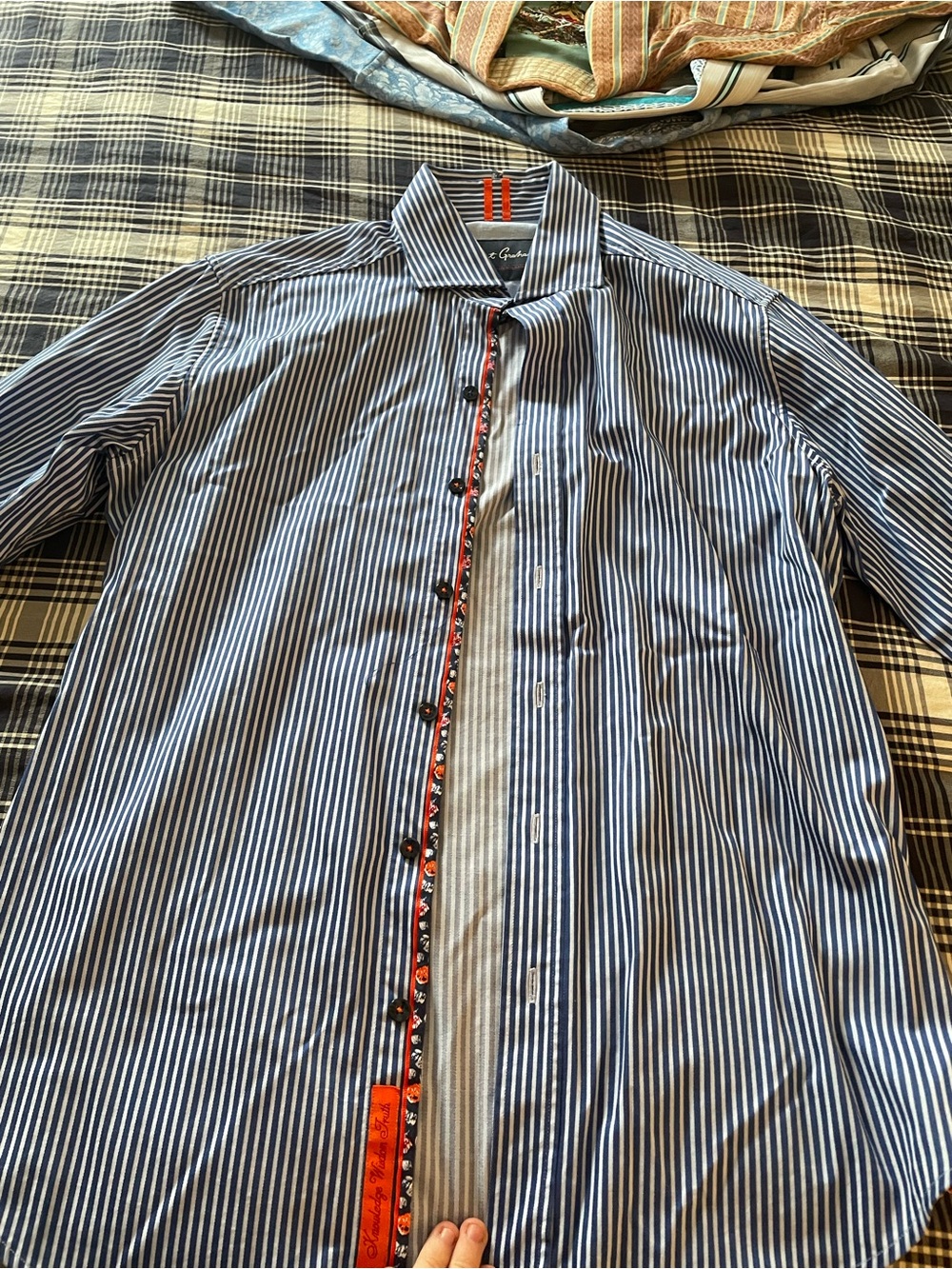 Men's Classic Navy and White Stripe Button-Up Shirt
